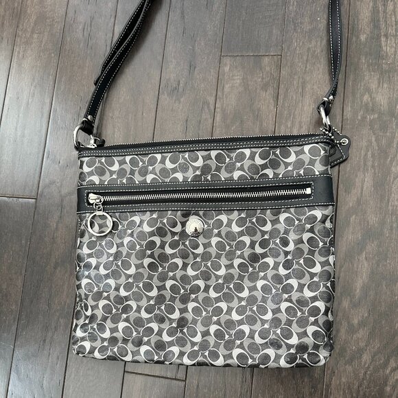 Coach Black & Gray Signature File Cross Body Bag Style #C1168-F17120 - Picture 2 of 16